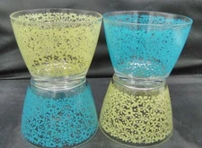 IKEA Ideel Glass Dessert Bowls Blue & Yellow Floral Pattern Retired Set Of 4 EUC