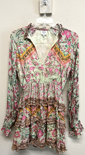Hemant & Nandita Nora Metallic Floral Nora Dress Women’s Size XS Sage Pink NEW - Picture 5 of 11