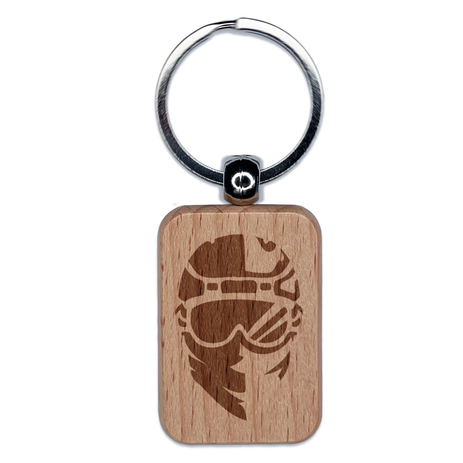 Snowboarder Helmet and Goggles with Bandana Engraved Wood Rectangle Keychain