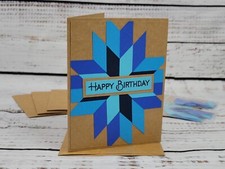 Happy Birthday Greeting Card Kit 20 Lot of 4, Masculine, Ombre Blue, Quilt