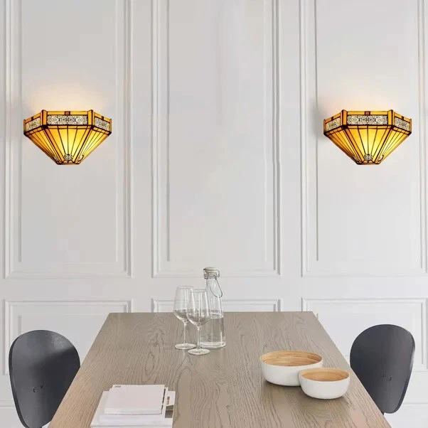 Set of 2 Tiffany hexagon Style Wall Lamp Stained Glass Handcrafted Art Uplighter - Image 4 of 4