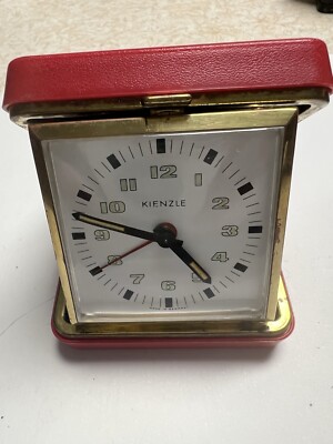 KIENZLE Travel Alarm Clock Red Case Mechanical Hand Wound. Works. Rare vintage.
