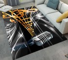 Golden Music Symbol Microphone Home Decor Area Rug Bedroom Carpet Floor Yoga Mat