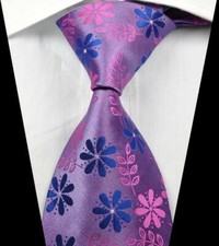 Hot Classic Floral Purple Pink Blue JACQUARD WOVEN 100 Silk Men's Tie Necktie