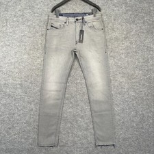 Diesel Jeans Mens 30x32 Thommer Grey Washed Raw Hem Slim Stretch Trousers 084JT