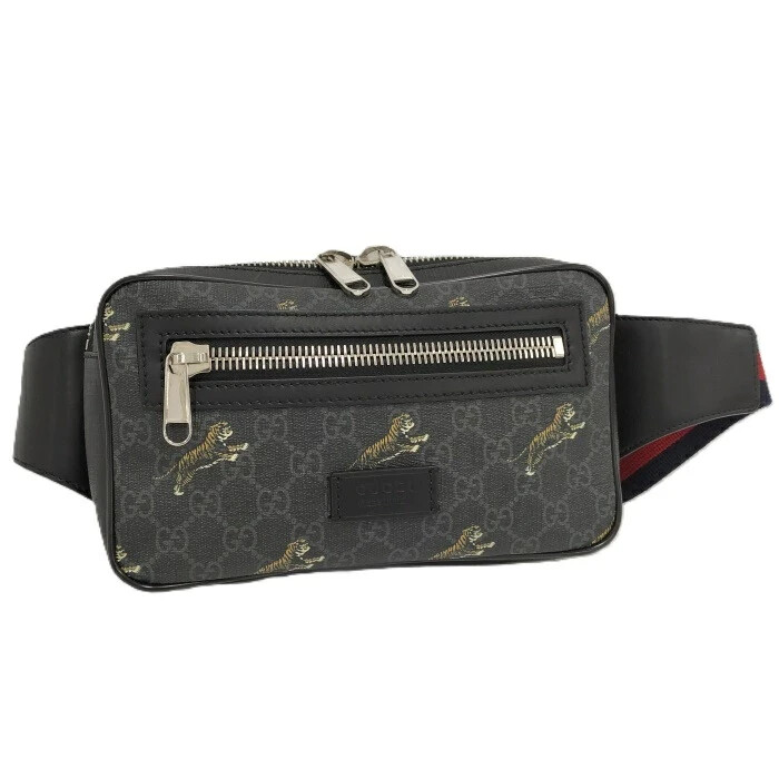 GUCCI GG Supreme Tiger Belt Bag Black Canvas Waist Pouch Unisex Made in Italy