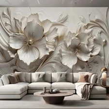 Light Luxury Beautiful 3D Relief Flowers Wallpaper Murals  Room  TV Home Decor