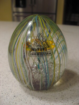 Ferro & Lazzarini Multi-Colored Streamers Yellow Flower Murano Glass Paperweight