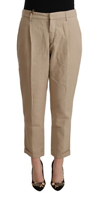 THE EDITOR Hose Beige High Waist Cropped Folded Trouser IT48/US14/XXL 200usd