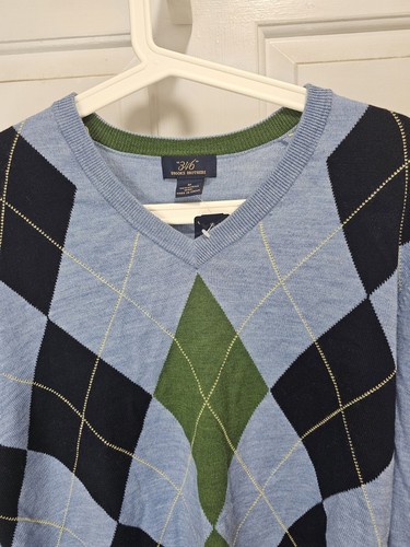 NWT Brooks Brothers Mens 346 Blue Argyle Merino Wool V-Neck Pullover Sweater M - Picture 3 of 15