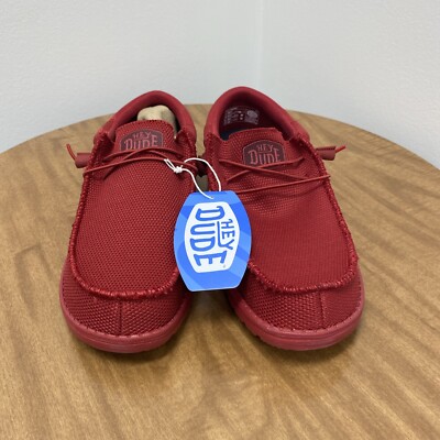 Hey Dude Wally Funk Mono Casual Shoes Men Red Poly Knit Slip-on Sz