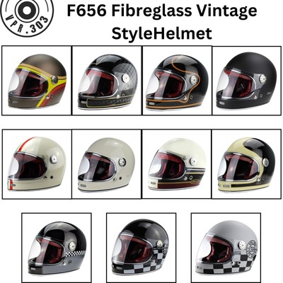 MOTORRAD INTEGRALHELM F656 RETRO FIBERGLAS VOLLGESICHTS MOTORRADHELM ALLE FARBEN