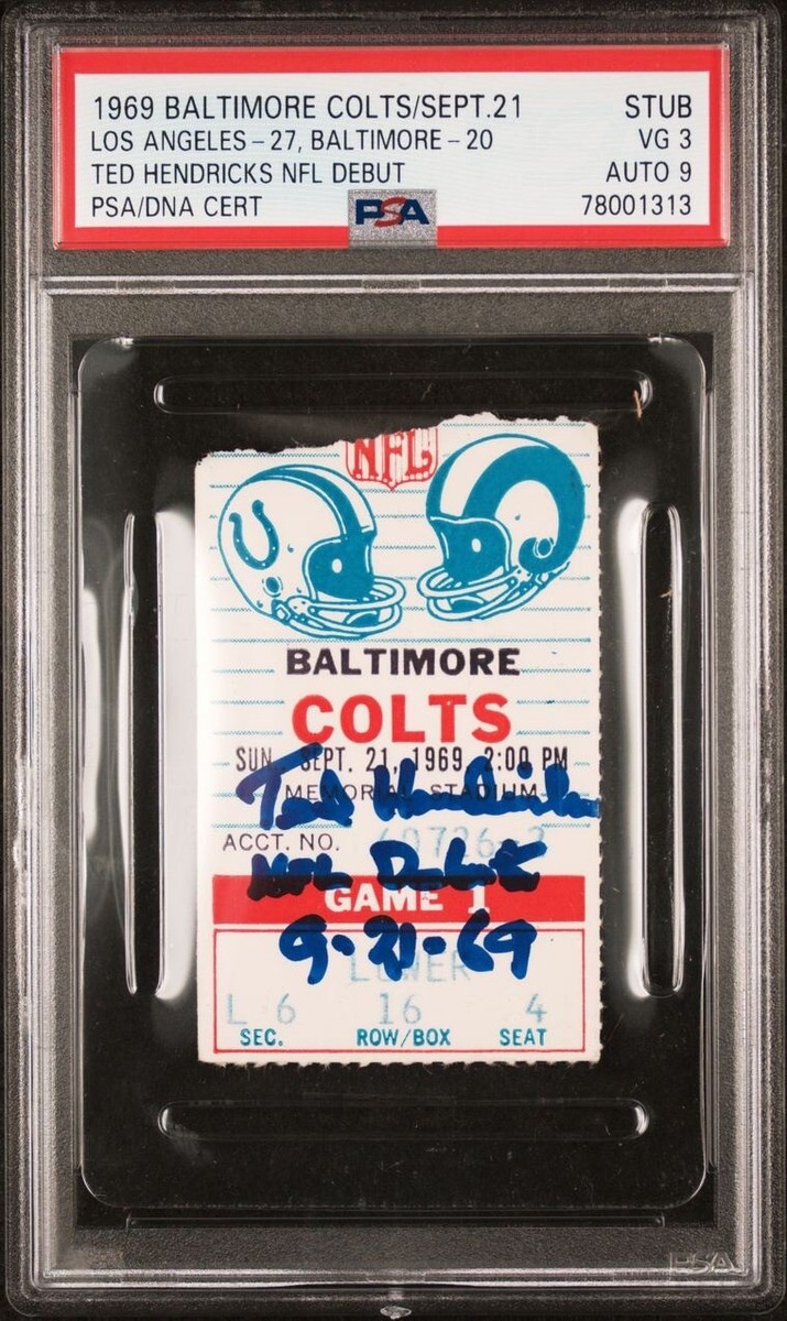 1969 TED HENDRICKS SIGNED NFL DEBUT TICKET STUB HOF RAIDERS POP 1