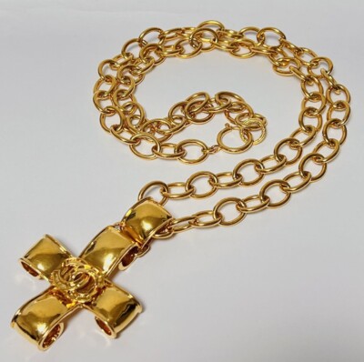 CHANEL nacklace coco mark ribbon ココマーク ○Chanel Coco Mark Ribbon Necklace 94P Gold Gp Ladies | eBay