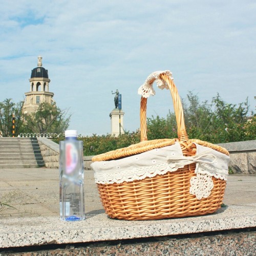 Wicker Woven Picnic Basket Hamper With Lid Camping Food Hand Storage Containers - Picture 5 of 17