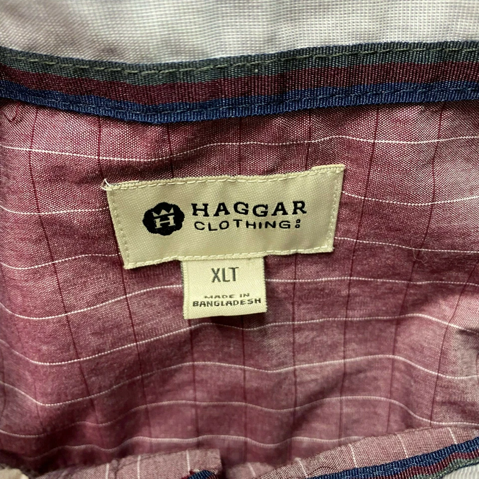 Camisa de vestir Haggar para hombre talla XLT granate a cuadros con botones ligera elástica carrera Foto 3 de 4