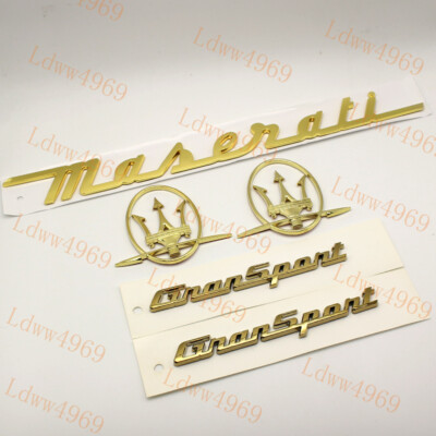 5PC SET Gold Emblem GranSport For Maserati R & L Side Trunk Badges