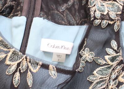 Calvin Klein Black Blue-Green Gold Metallic Mesh Embroidered Sheath Dress  Size 2 | eBay