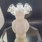 Fenton White Cased Ruffle Glass Vase Silver Crest Vase Original Sticker