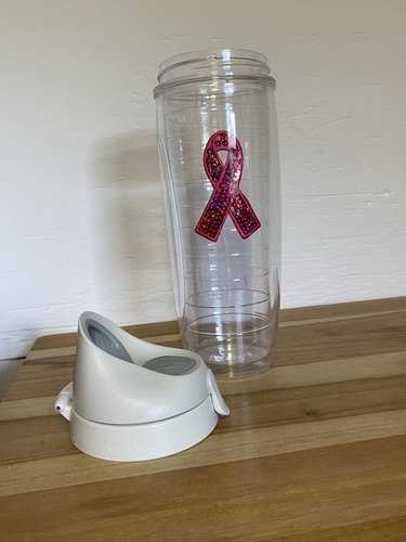 Tervis Pink Sequin Breast Cancer Awareness Ribbon 24 oz Water Bottle w/Gray Lid - Picture 8 of 10