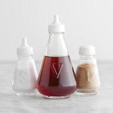 3 Piece Glass Condiment Set Salt Pepper Vinegar Shaker Pourer Pots Dispenser