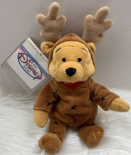 Disney Store Vintage Winnie the Pooh Reindeer 8" Mini Bean Bag Plush Pooh 1999