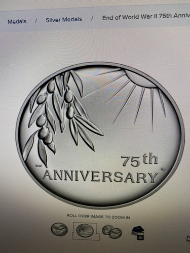 End of World War II 75th Anniversary Silver Medal Coin. In hand. 20XH - Picture 2 of 4