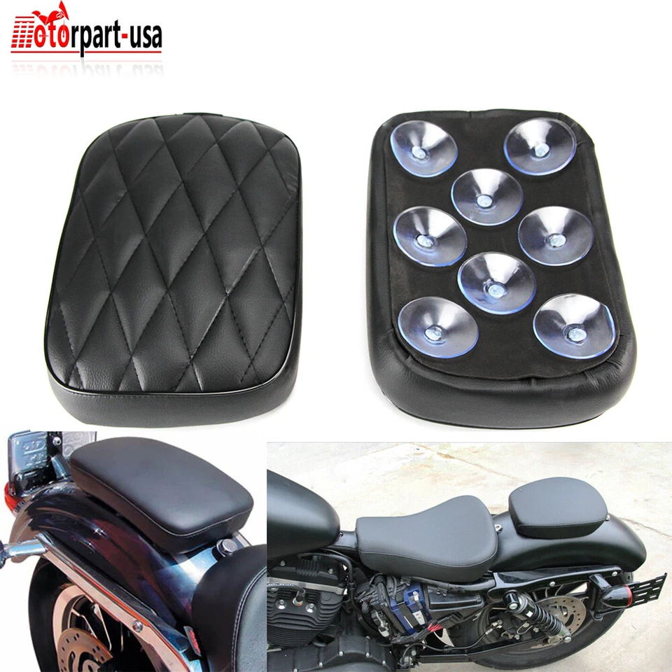 Almohadilla de cuero para pasajero asiento individual 8 ventosas aptas para motocicleta Harley Foto 3 de 4