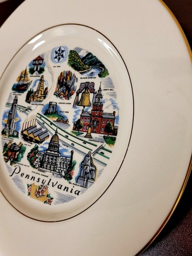 Pennsylvania Travel Souvenir Plate 10.5" Ridgewood China Bright Colors - Picture 6 of 12