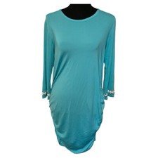 Michael Kors Mk Women Blue Aqua Turquoise Short Beach Dress Long Sleeve XS/S