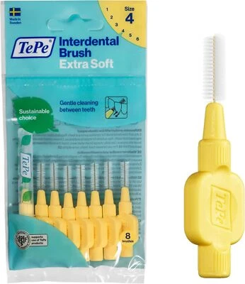 TePe Interdental Brushes | Type: Extra Soft | Yellow | Size 4 (0.7mm) | 1 Pack