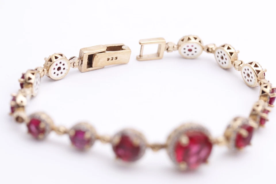 Turkish Handmade Jewelry Round Pink Ruby 925 Sterling Silver Bracelet - Image 4 of 4