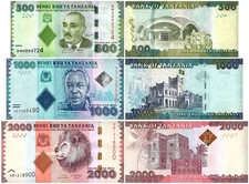 Tanzania 500-2000 Shillings 3 Pieces Set, 2010-2020, P-40-42, UNC