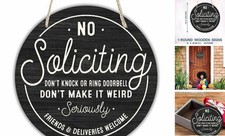 10" Wooden Sign for Front Door - No Soliciting, Don't knock or ring black