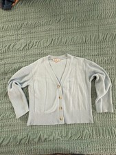 LOFT Pale Blue V-Neck Button Cardigan-Med