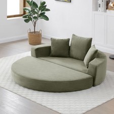 Corduroy Cloud-Like Round Couch Bed 3-In-1 Frameless Sofa Sleeper Lounger Green