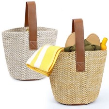 Women Woven Boho Handbag Summer Beach Tote Straw Bag Round Rattan Shoulder Purse