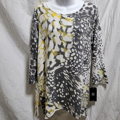 Clara Sun Woo 3/4 Sleeve Shark Bite Hem Tunic Top Sz S Lagenlook Butterfly Print