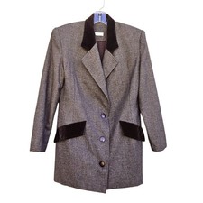 Vintage 80s Wool Tweed Skirt Suit Brown Women's L Nam-Hee Beverly Hills