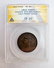 1843 CANADA NEW BRUNSWICK HALF PENNY TOKEN / ANACS VERY FINE 20
