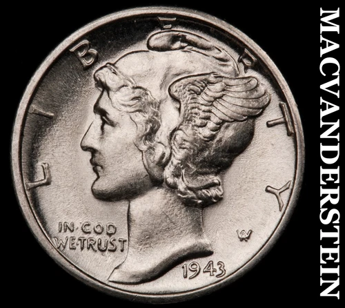 1943-D Silver Mercury Dime-Choice Gem Brilliant Unc +++ FSB No Reserve #G7521