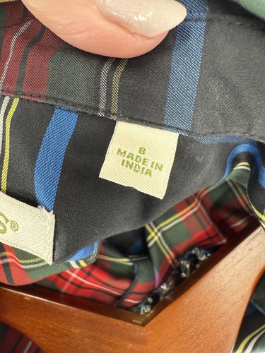 Orvis Blouse Women’s Tartan Plaid Jeweled Ruffled Button Down Long Sleeve Size 8 - Picture 9 of 11