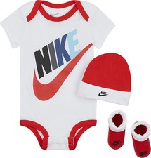 Nike Baby Bodysuit, Hat and Booties 3-PC Box Set White/Red-Multicolor, 6-12M