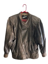 Vintage Winlit Women Bomber Moto Genuine Leather Jacket Size Small Brown 80s