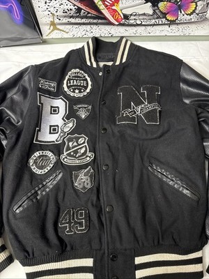 Smoke rise black-and-white Letterman jacket wool Size Large