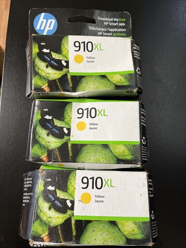 Lot Of 3 New Genuine HP 910XL Yellow In Retail Box Ink Cartridges exp 6-2024