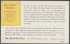 C0oncidine: The Dude Retires PROSPECTUS card Black Cat Press Chicago 1964