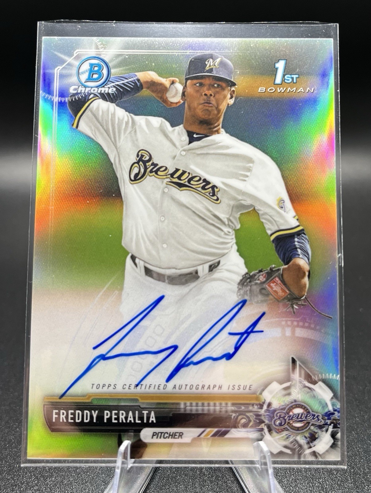 2017 Bowman Chrome Freddy Peralta Refractor Auto Brewers RC /499