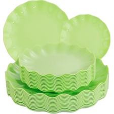 24 PCS Green Unbreakable Plastic Plates Birthday Scalloped Dinnerware Set