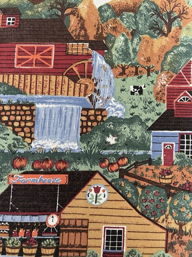 Vtg Country Farm Harvest Tablecloth Farm Horse Folk Art Joan Kessler Style READ - Picture 3 of 18